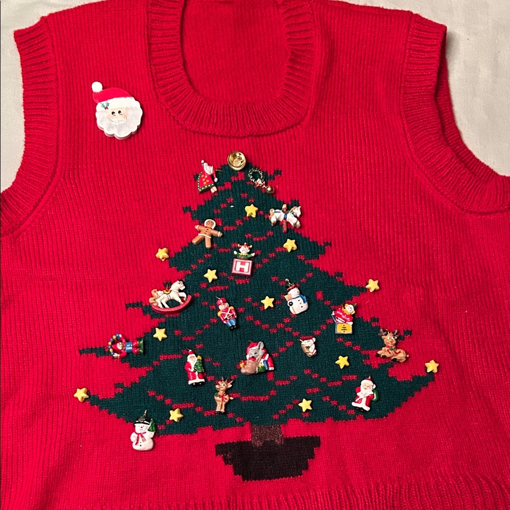 Red Christmas Tree Sweater Vest